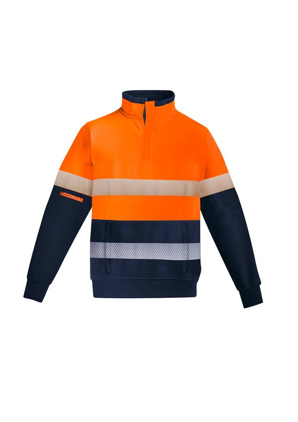 Mens Orange Flame Hi Vis 1/4 Zip Brushed Fleece Pullover - Hoop Taped (FBIZZT150)
