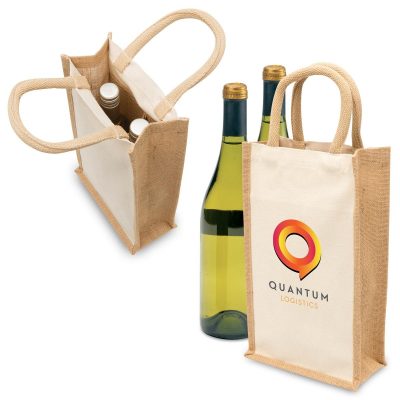 Eco Jute 2 Bottle Wine Bag (PRIME1196)
