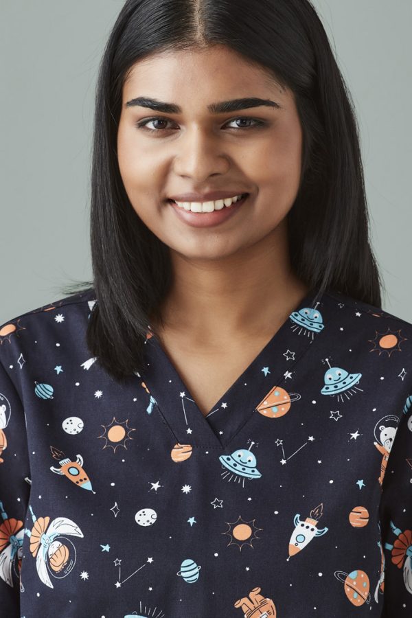 Womens Printed Space Party Scrub Top (FBIZCST148LS)