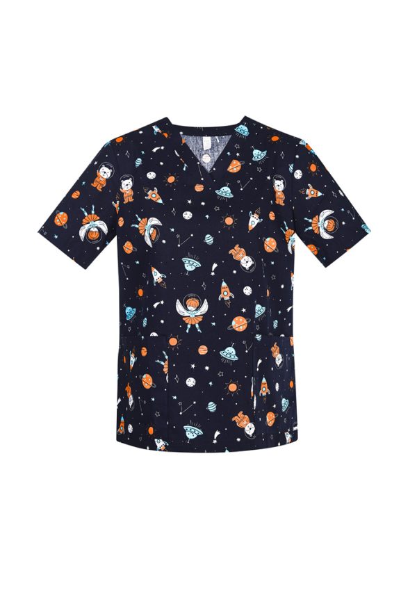 Womens Printed Space Party Scrub Top (FBIZCST148LS)