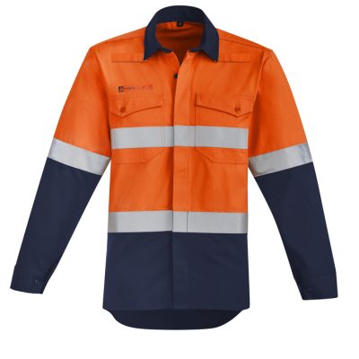 Mens Orange Flame Hi Vis Open Front Spliced Shirt – Hoop Taped (FBIZZW140)