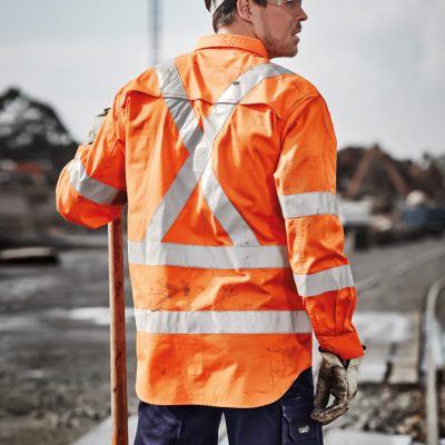 Mens Hi Vis X Back NSW Rail Taped Shirt (FBIZZW690)