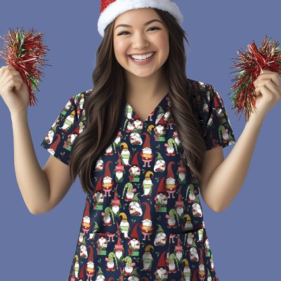 Womens Christmas V-Neck Short Sleeve Scrub Top (FBIZCST546LS)