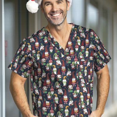 Unisex Christmas V-Neck Short Sleeve Scrub Top (FBIZCST547US)
