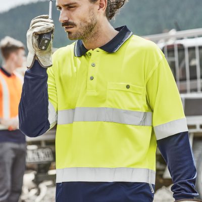 Mens Hi Vis Spliced Long Sleeve Polo – Hoop Taped (FBIZZH235)
