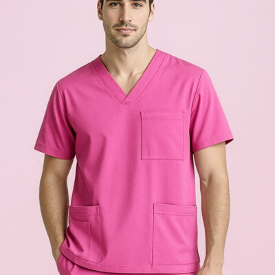 Unisex Pink V-Neck Scrub Top (FBIZCST250US)