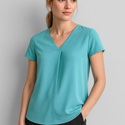 Womens Kayla V-Neck Pleat Blouse (FBIZRB967LS)