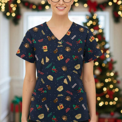 Womens Christmas Scrub Top (FBIZC602W)