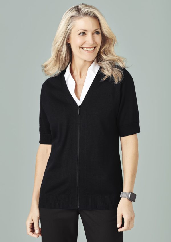 Womens Zip Front Short Sleeve Knit Cardigan (FBIZCK962LC)