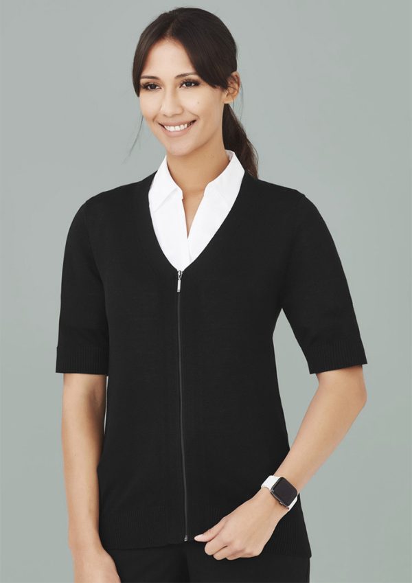 Womens Zip Front Short Sleeve Knit Cardigan (FBIZCK962LC)