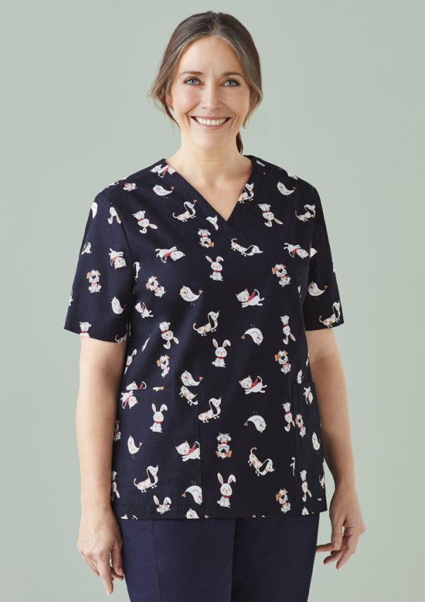 Womens Printed Best Friends Scrub Top (FBIZCST147LS)