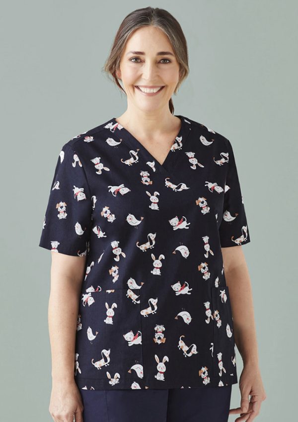 Womens Printed Best Friends Scrub Top (FBIZCST147LS)