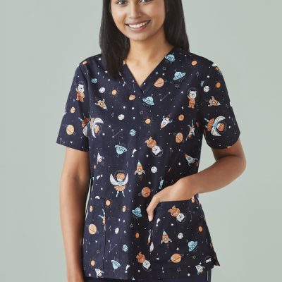 Womens Printed Space Party Scrub Top (FBIZCST148LS)