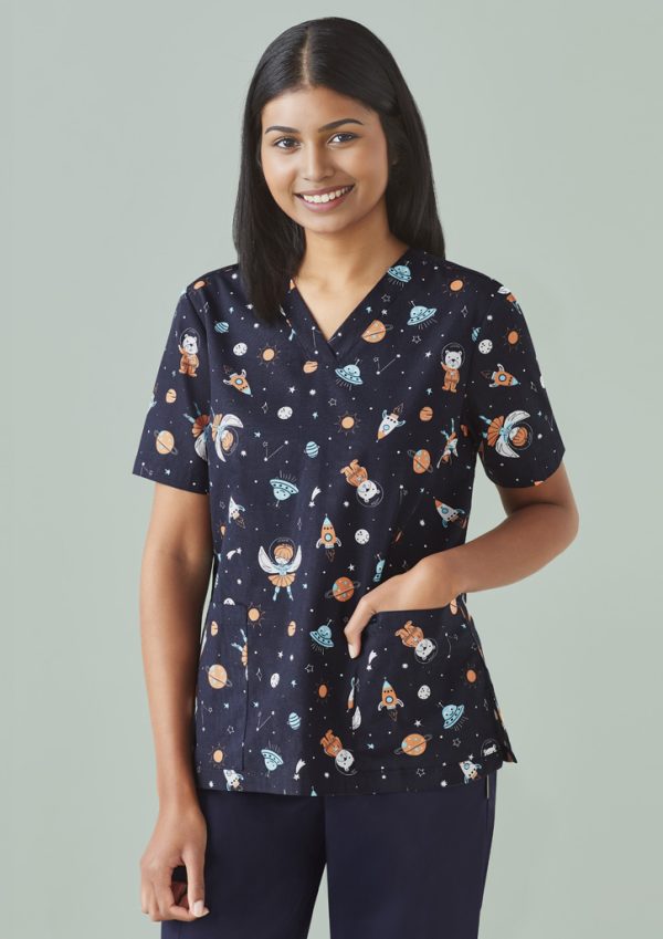 Womens Printed Space Party Scrub Top (FBIZCST148LS)