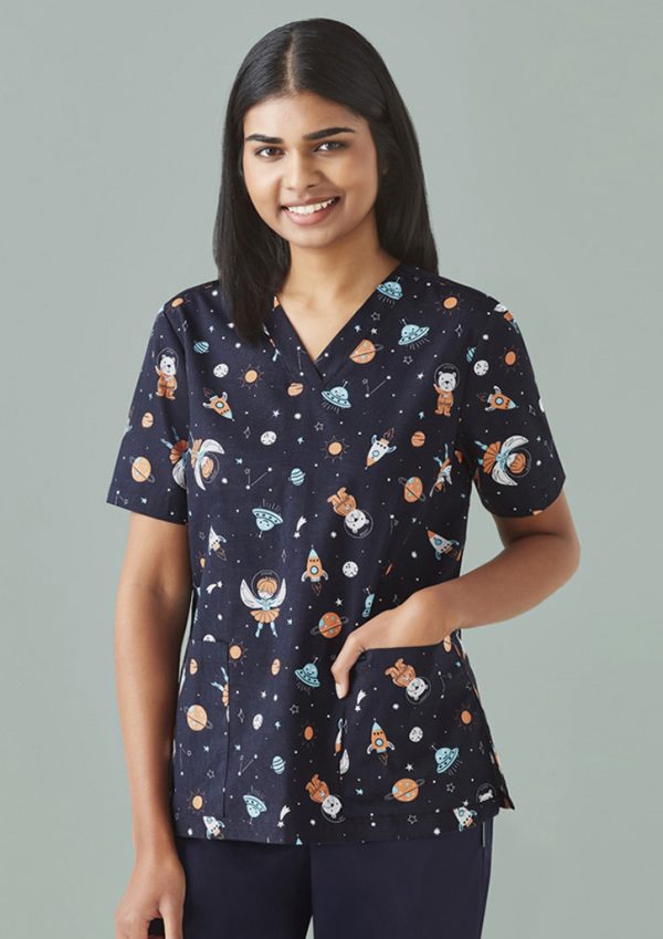 Womens Printed Space Party Scrub Top (FBIZCST148LS)