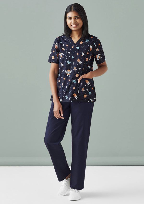 Womens Printed Space Party Scrub Top (FBIZCST148LS)