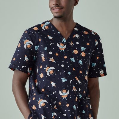 Mens Printed Space Party Scrub Top (FBIZCST148MS)