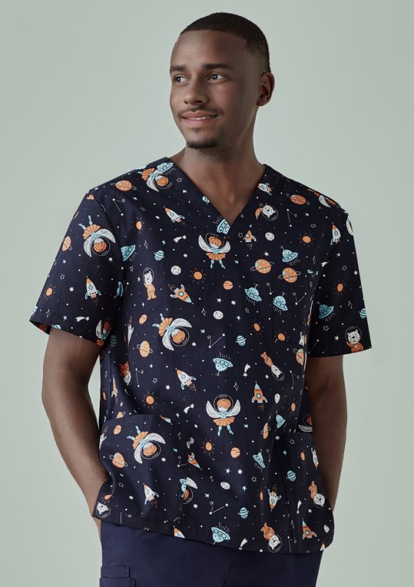 Mens Printed Space Party Scrub Top (FBIZCST148MS)