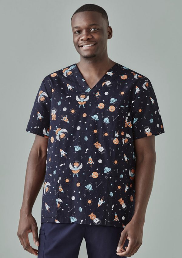 Mens Printed Space Party Scrub Top (FBIZCST148MS)