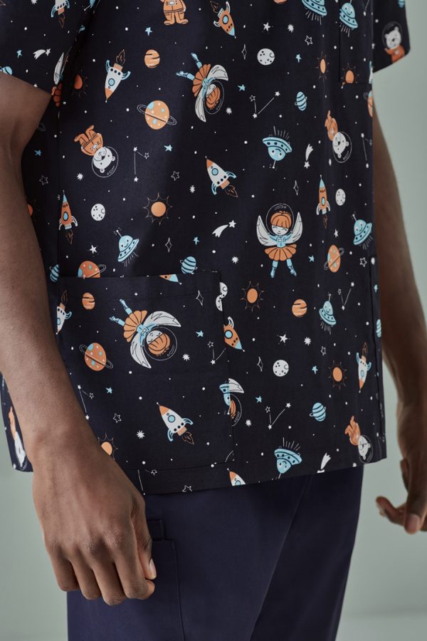 Mens Printed Space Party Scrub Top (FBIZCST148MS)