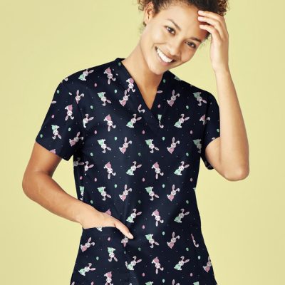 Womens Easter V-Neck Short Sleeve Scrub Top (FBIZCST152LS)