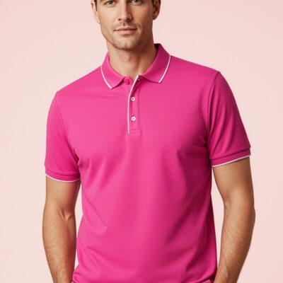 Mens Pink Short Sleeve Polo (FBIZCST313MS)