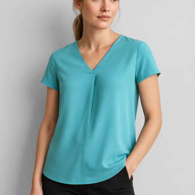Womens Kayla V-Neck Pleat Blouse (FBIZRB967LS)