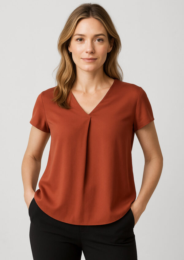 Womens Kayla V-Neck Pleat Blouse (FBIZRB967LS)