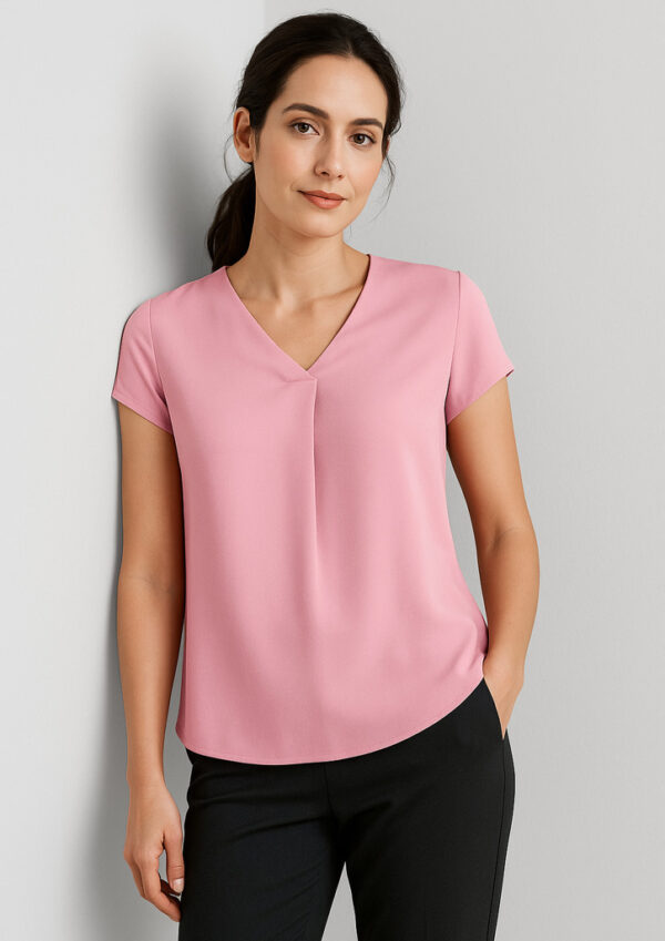 Womens Kayla V-Neck Pleat Blouse (FBIZRB967LS)