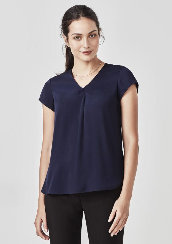 Womens Kayla V-Neck Pleat Blouse (FBIZRB967LS)