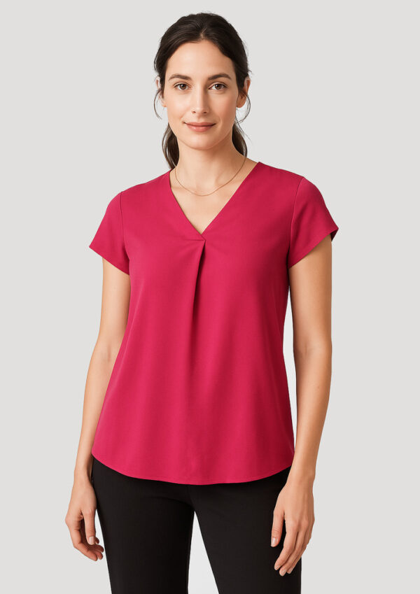 Womens Kayla V-Neck Pleat Blouse (FBIZRB967LS)