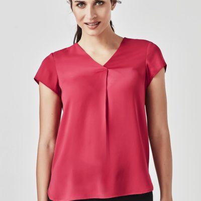 Womens Kayla V-Neck Pleat Blouse (FBIZRB967LS)