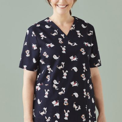 Womens Printed Best Friends Scrub Top (FBIZCST147LS)