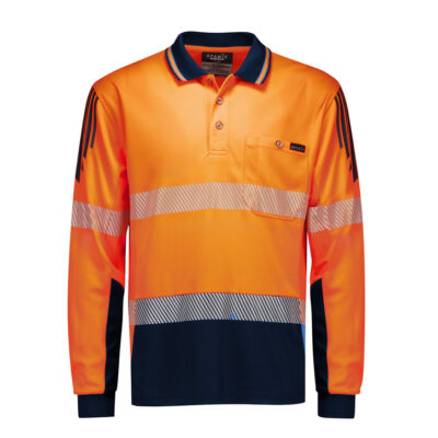 Mens Hi Vis Flux Segmented Tape Long Sleeve Polo (FBIZZH550)