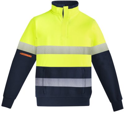 Mens Orange Flame Hi Vis 1/4 Zip Brushed Fleece Pullover - Hoop Taped (FBIZZT150)